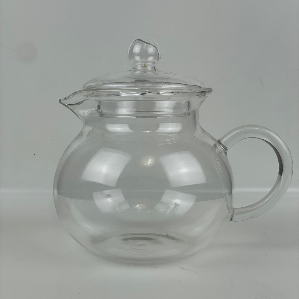 Clear Glass Teapot w/ Lid Minimalist Bulbous Tea Steeper Pot Modern Kitchen Zen